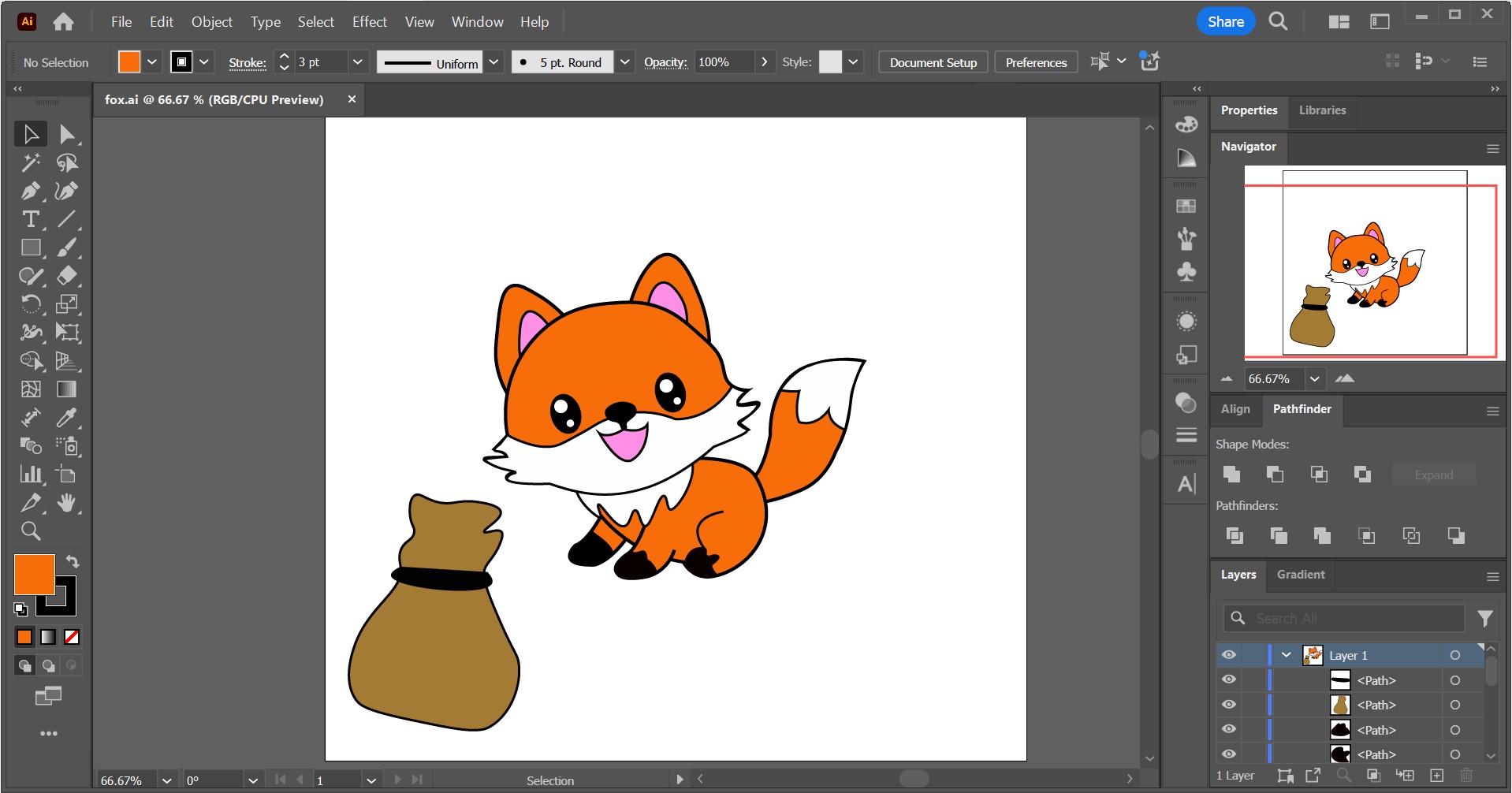 Figure 15.2 – Fox character design created in Illustrator for the final AR book experience, showcasing software proficiency.