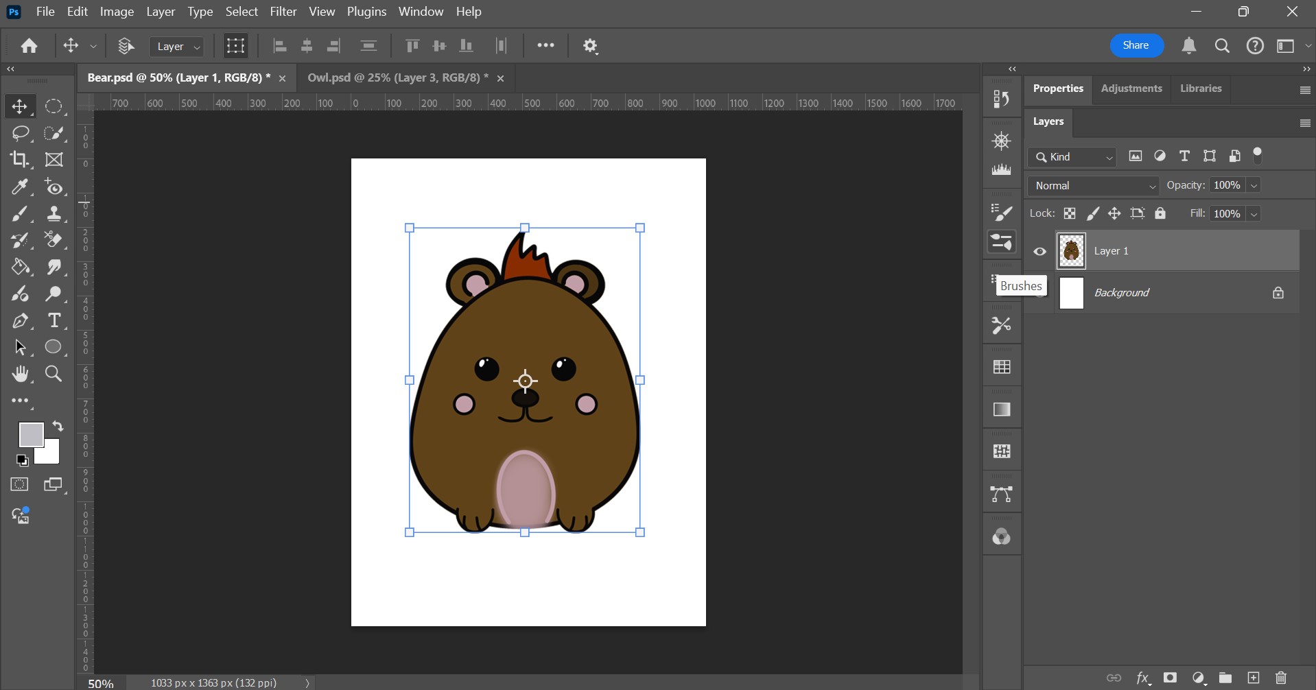 Figure 15.4 – Bear character design imported from Procreate in Photoshop for the final AR book experience, demonstrating software proficiency.