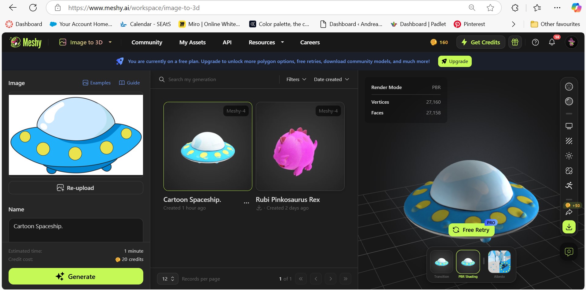 Figure 15.7 – Development of the 3D spacecraft in Meshy for the final AR book experience, demonstrating software proficiency.