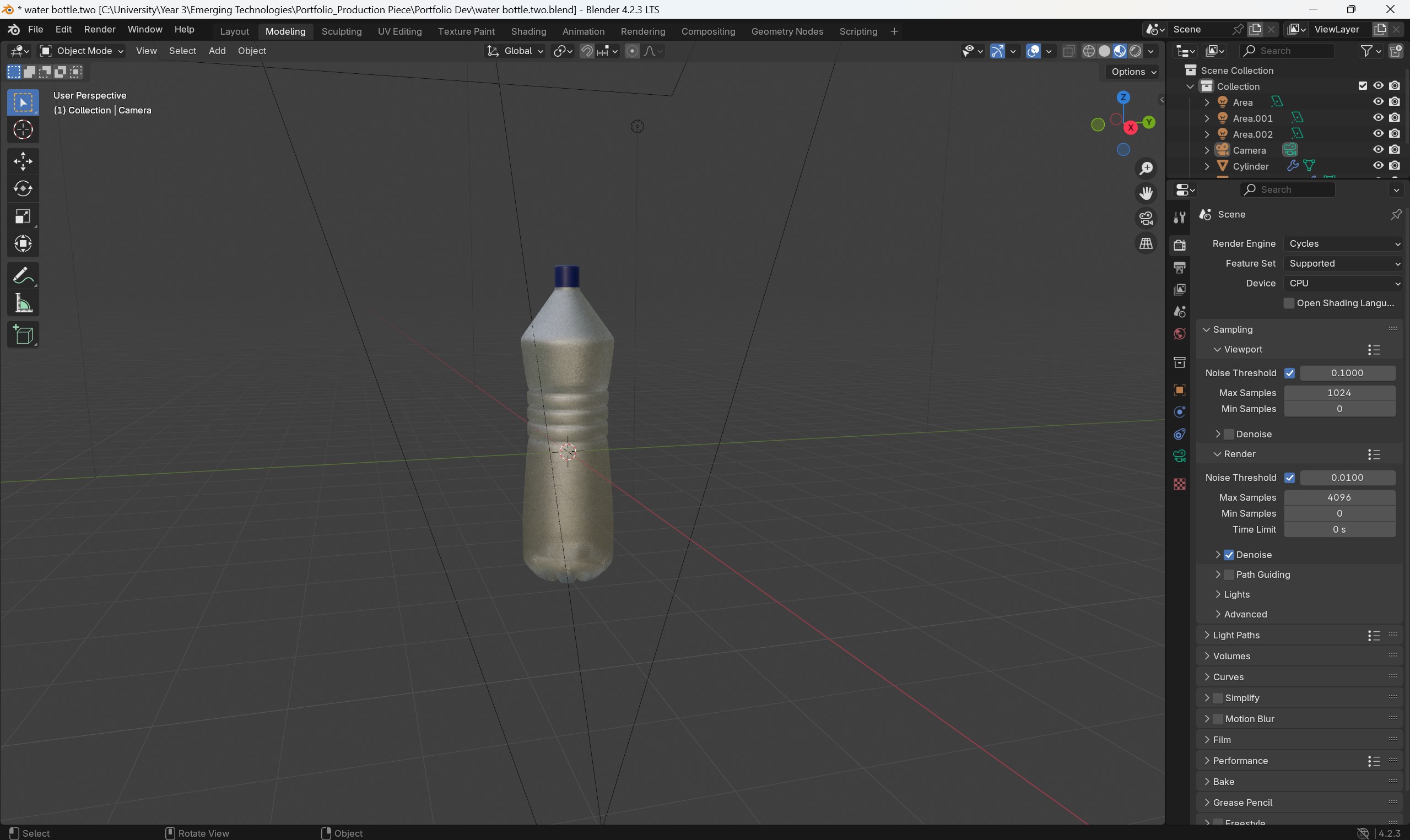 Figure 15.16 – Modeling a plastic bottle in Blender, showcasing software proficiency.