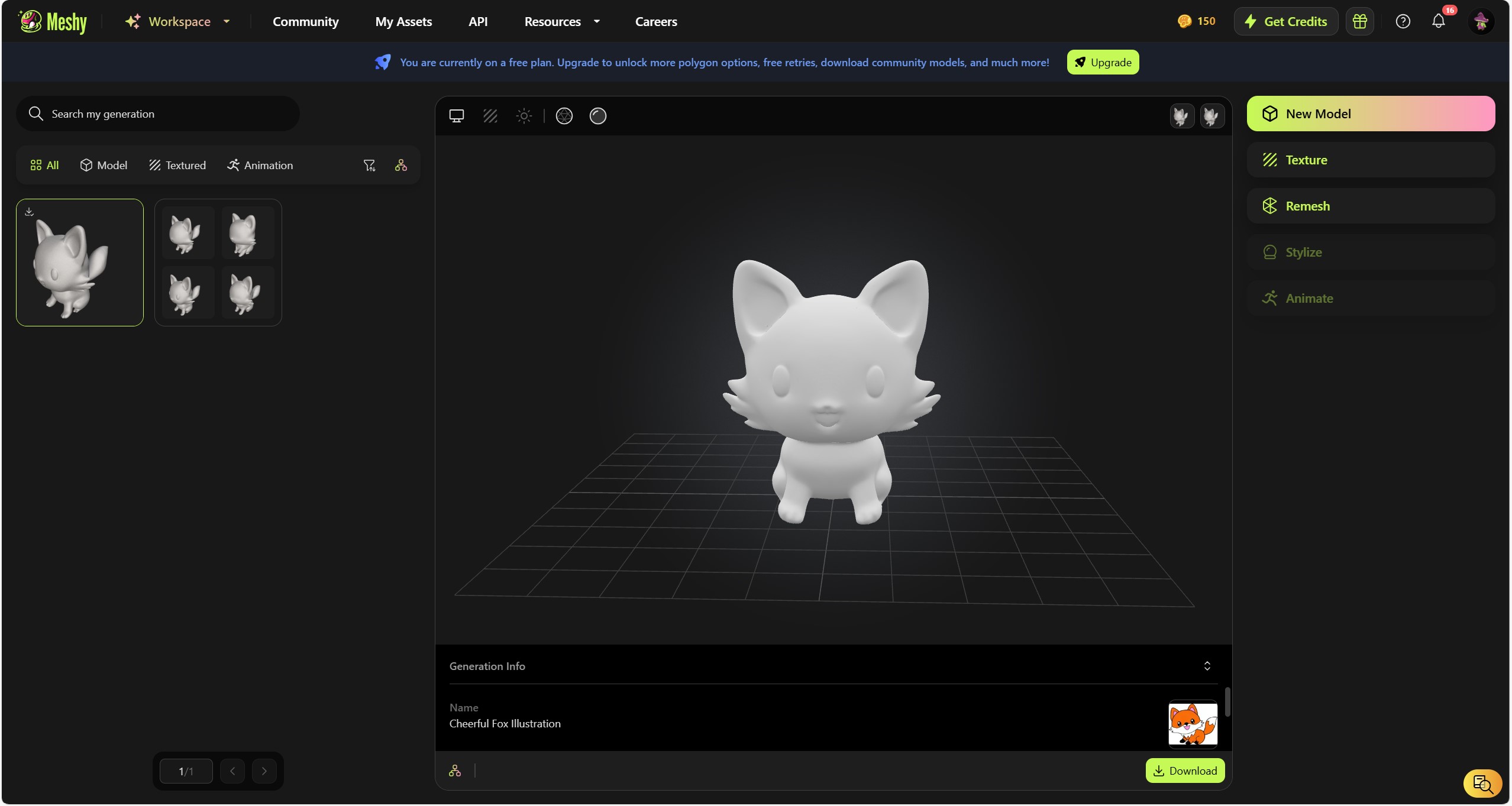 Figure 15.18 – Development of the 3D Fox character in Meshy for the final AR book experience, demonstrating software proficiency.