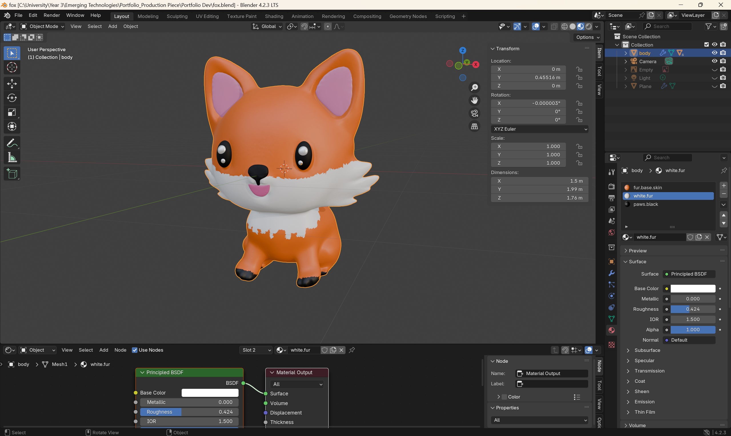 Figure 15.20 – Refining the model and adding materials in Blender, showcasing software proficiency.