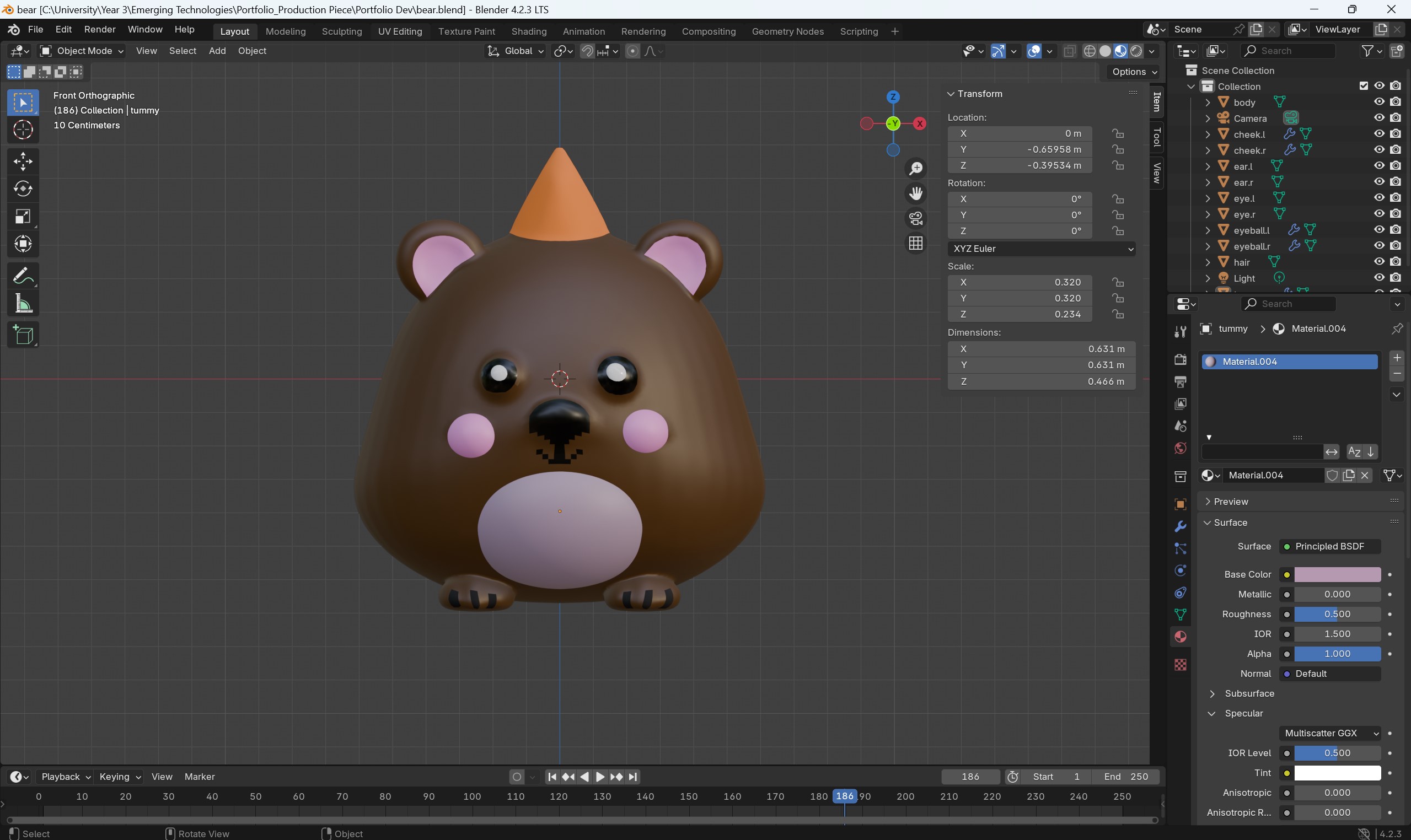 Figure 15.19 – Refining the model and adding materials in Blender, showcasing software proficiency.