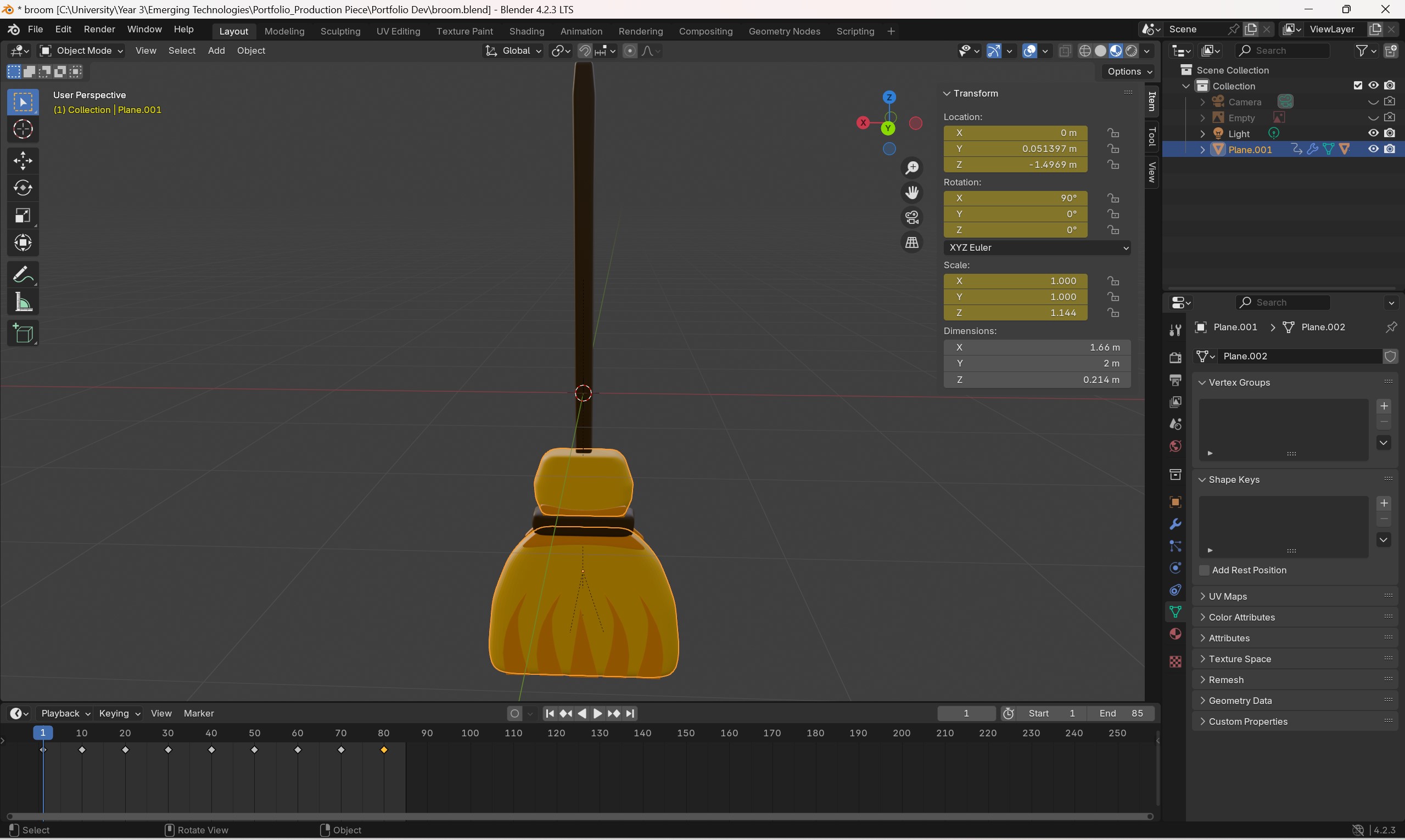 Figure 15.23 – Modeling the broom in Blender, showcasing software proficiency.