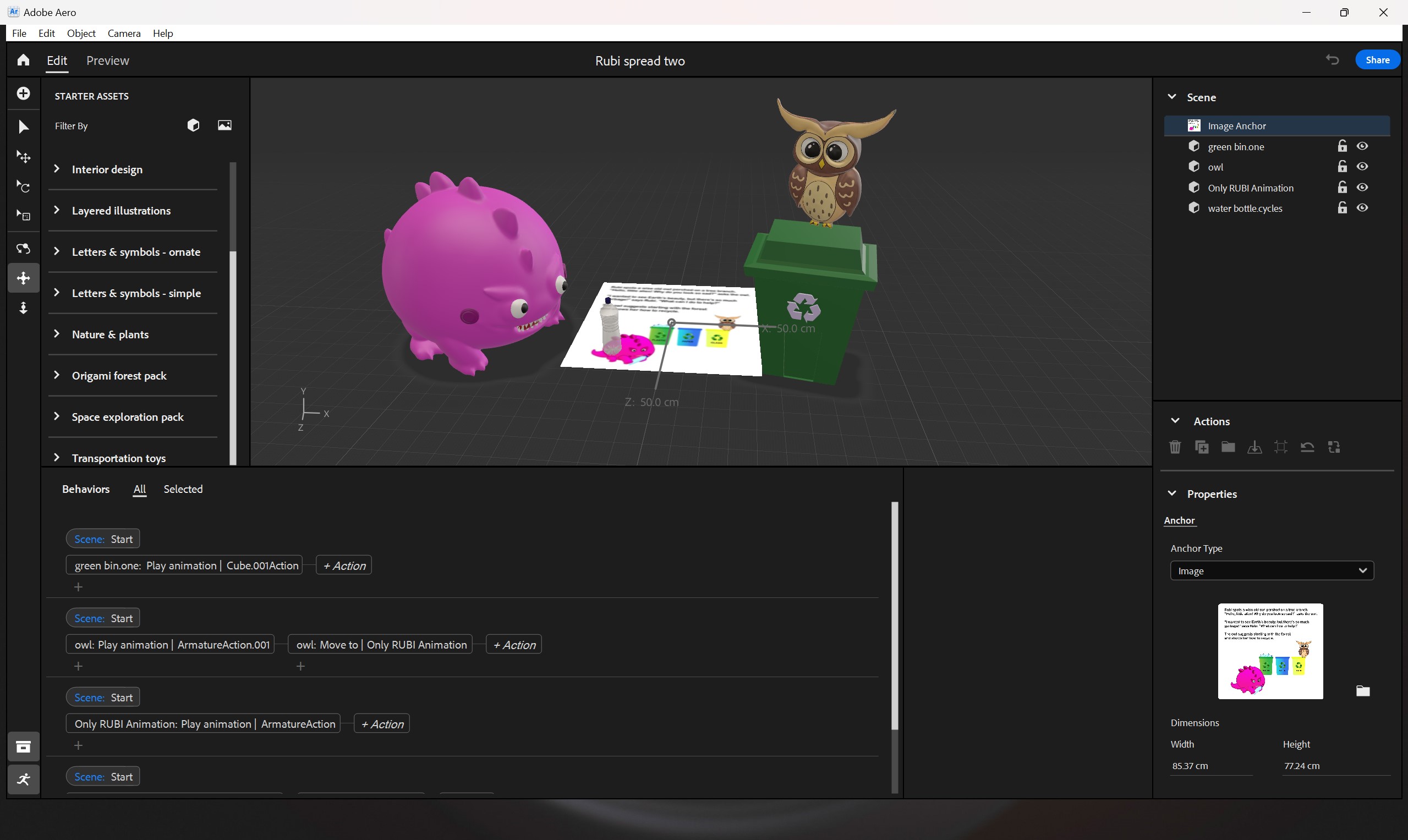 Figure 15.22 – Importing 3D assets in Adobe Aero and creating AR animation, showcasing software proficiency.