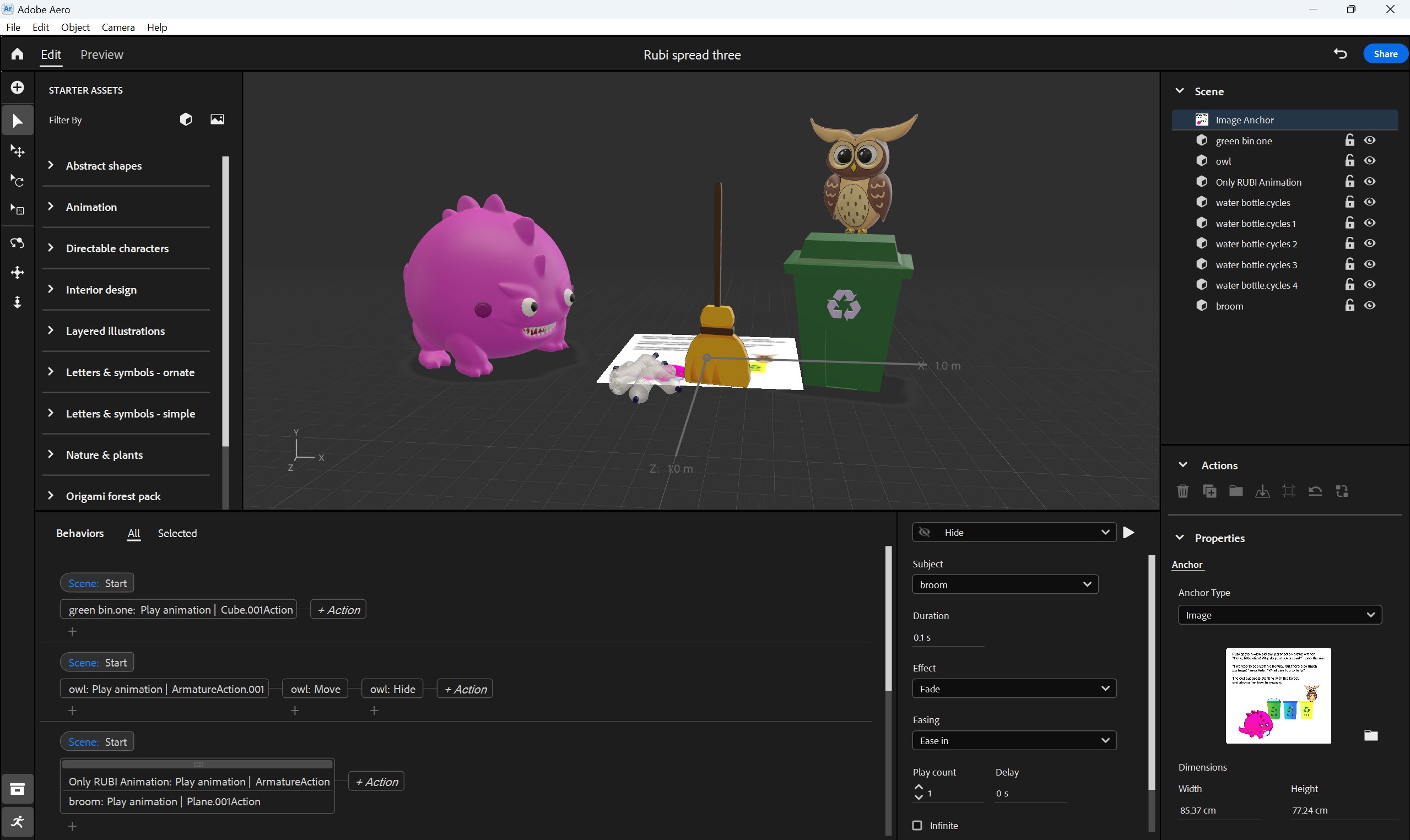 Figure 15.24 – Importing 3D assets in Adobe Aero and creating AR animation, showcasing software proficiency.