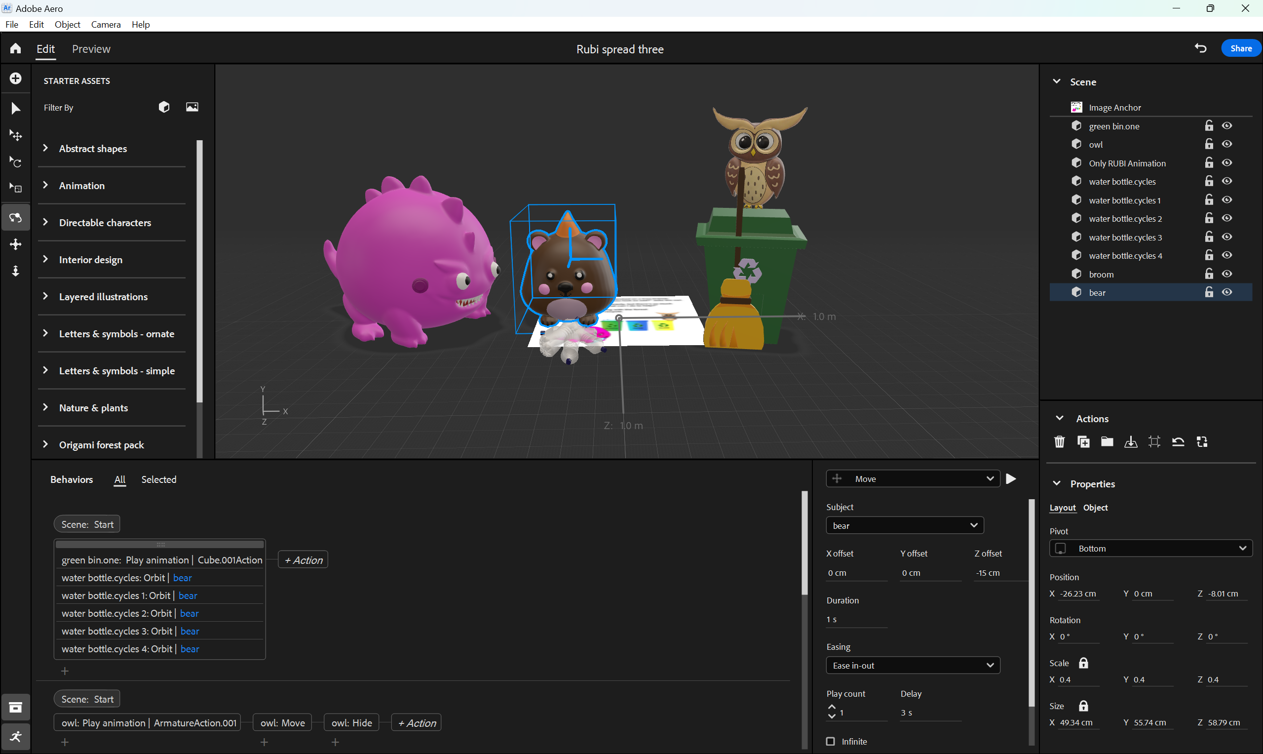 Figure 15.26 – Importing 3D assets in Adobe Aero and creating AR animation, showcasing software proficiency.